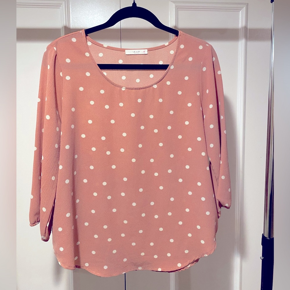Le Lis light pink polka dot blouse in size Small